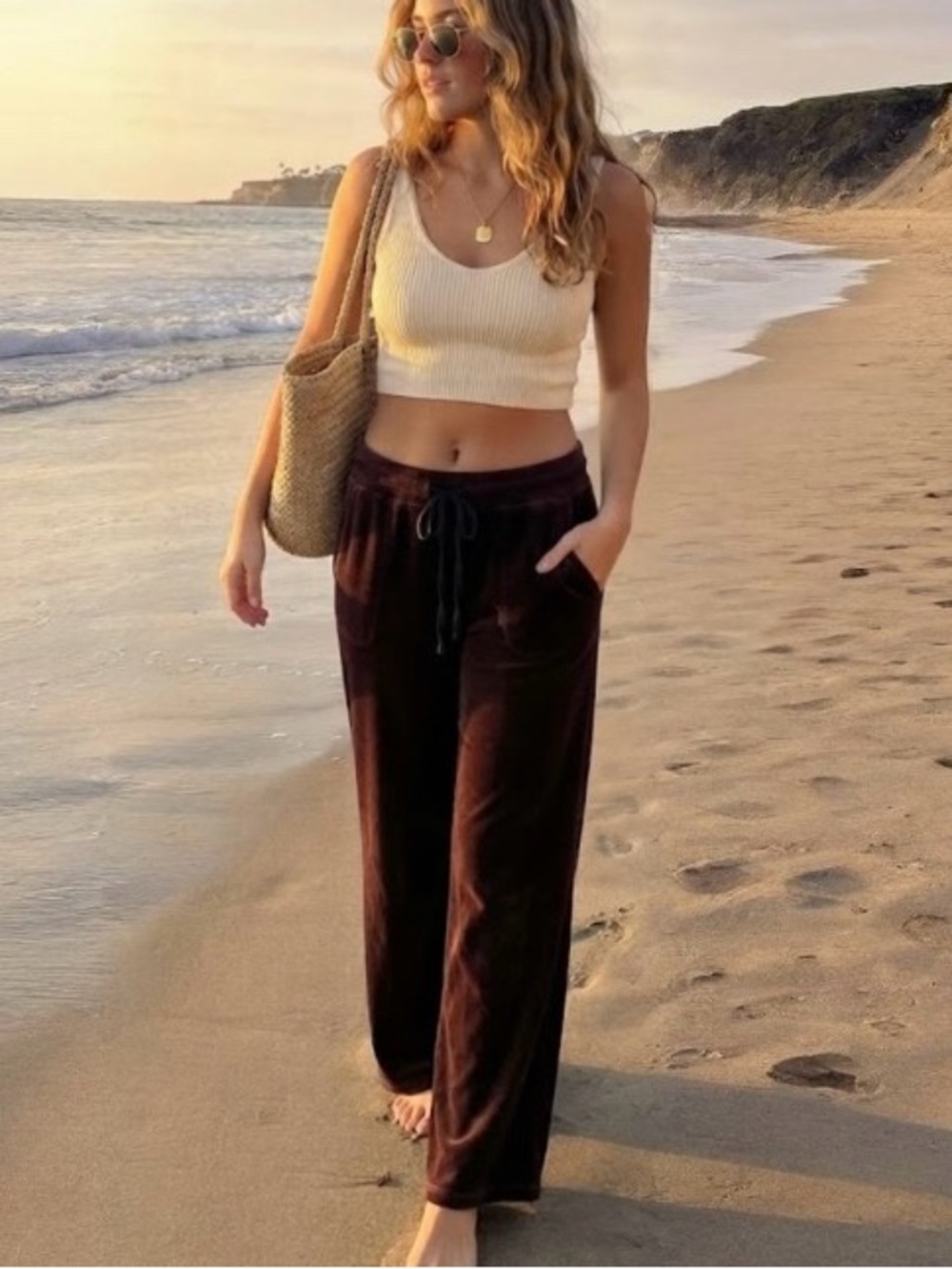 Vintage 1998 I’vory Cocoa Chocolate Brown Velour Track Lounge Pants Drawstring P